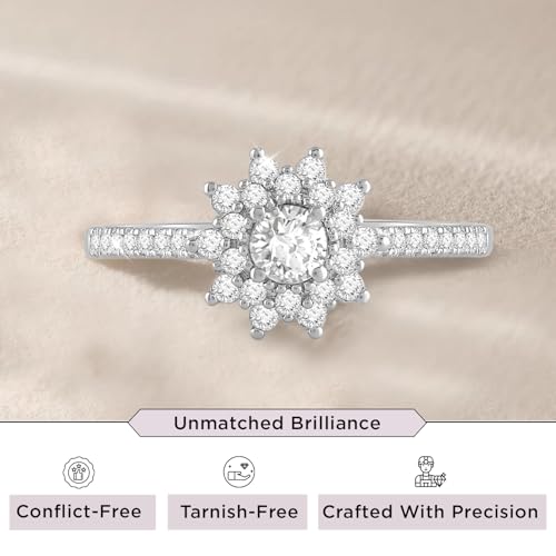 Jewelili 925 Sterling Silver Diamond Ring for Women | 0.50 CTW Flower Shaped Engagement Rings | H Color I1 Clarity | Lab Grown Diamond Ring | Size 6,7 & 82