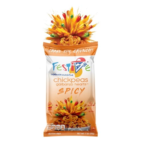 Image of Feel Festive 24 Bags 1-oz Spicy Mild Crunchy Roasted Chickpeas Protein Snack Pack - Healthy Garbanzo Beans - Non-GMO Vegan Gluten-Free Soy-Free Balanced Macro Nut Free - Individual Convenient Portions