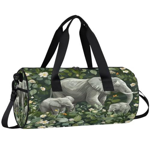 Elephant Wild Flower Travel Gym Bag Waterproof Sport Dance Bag for Women Men Portable Gymnastics Duffel Bags Canvas Tote Carry on Handbag for Workout Overnight Weekender