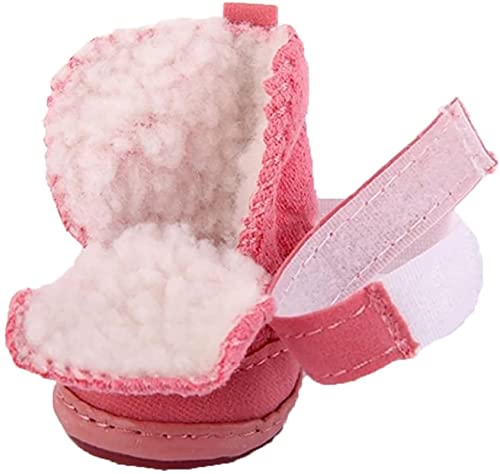 Gabefish Puppy Cute Cozy Warm Anti Slip Winter Boots For Small Medium Dogs Pets Cats Velcro Thicken Fleece Snow Shoes Pink X-Large #TOP2