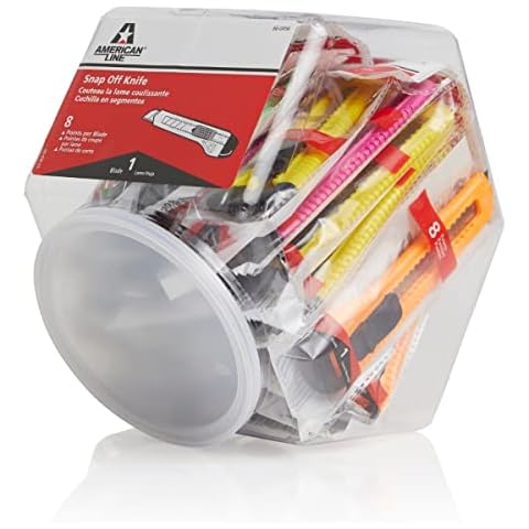 American Line 8-Point Plastic Neon Snap Off Knives with Display Jar - 25-Pack - Made with High Carbon Stainless Steel for Enhanced Durability and Better Edge Retention - 66-0456 Cover