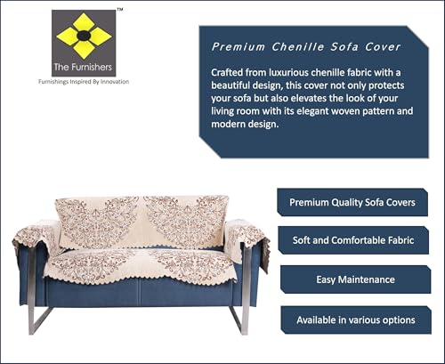 Image of Premium Chenille Woven Anti-Slip 2 Seater Sofa Cover with Arm Rest | L-Shape Sofa Seat Protector for Living Room | Durable & Stylish Slipcover - Beige - Phoolkari