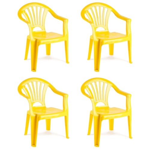 AC - Pack de 4 Sillas Infantiles Modelo Tipi - Fabricado en España - Ligera y fácil de Transportar - Ideal para Jugar, Leer y Dibujar - 50 x 35 x 28 cm - Color Amarillo