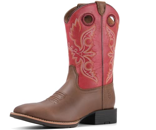 Image of SUREWAY Western Boots For Men - Mens Square Toe Cowboy Boot,Oil /Slip Resistant,Durable Fashionable Classic Pull on 10 Inch Wellington Boots - Soft Toe Work Boots