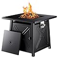 Ciays 32 Inch Gas Fire Pit Table, 50,000 BTU Propane Fire Pits for Outsides with Steel Lid and Lava Rock, 2 in 1 Square Firepit Table for Gatherings Parties on Patio Deck Garden Backyard, Black