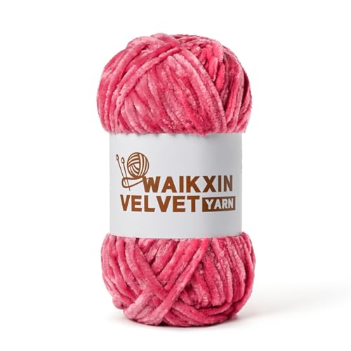 Image of Chunky Chenille Yarn for Crocheting, Baby Yarn for Crocheting Soft, Plush Velvet Yarns, 100g (87.4 yds) Fluffy Yarn for Crochet Amigurumi (Rose)