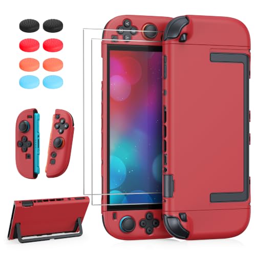 Image of FYOUNG Upgrade Switch 2 Protective Case&Screen Protector Set, Dockable Cute Cover Hard Shell for Nintendo Switch 2 Console Accessories,Travel-Friendly,Kickstand Cutouts(Red, for Switch 2 7.9inch)