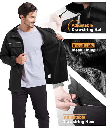 GEEK LIGHTING Mens Waterproof Hooded Rain Jacket Lightweight Raincoat for Outdoor Hiking Running Travel4