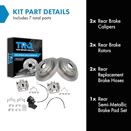 Image of TRQ Rear Brake Pad and Rotor Set Semi Metallic Rotors Calipers Hoses | For 2007-2011 Honda CR-V