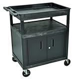 LUXOR TC122C-B Large Tub Top and Flat Shelf Cart with Cabinet, Caster Wheels with Locking Brake, Assembly Required, 32' W x 24' D x 39.75' H, 400 lbs.