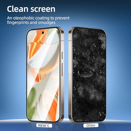 NEW'C Pack of 3, Tempered Glass Screen Protector for Google Pixel 9, Pixel 9 Pro, Free from Scratches, 9H Hardness, HD Screen Protector, 0.33 mm Ultra Clear, Ultra Resistant