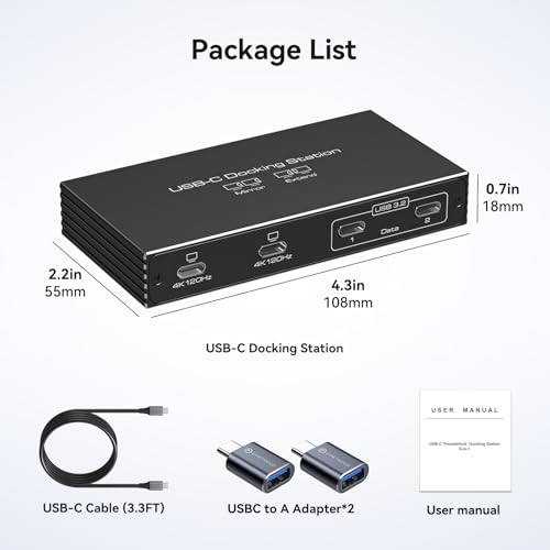 TJCXELE USB C Docking Station Dual Monitor 4K120Hz USB C Hub 6-in-1 Dual Monitor 100W PD, 10Gbps Data Ports, Laptop Docking Station Plug and Play for Dell/HP/MacBook Laptops and More - Image 7