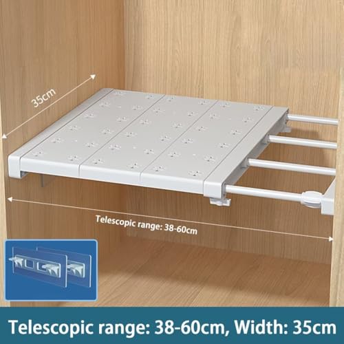 Tielag Verstellbare Regale für Schrank, Erweiterbares Einlegeböden Schrankregal, Nagelfrei Teleskop Regaltrenner für Kleiderschrank, Schrank, Küche, Badezimmer, 35cm Weit, Verstellbare Länge 38-60cm