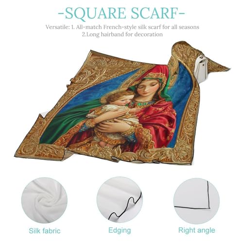 Mary Mother of Jesus Women Hair Scarf Square Silk Like Head Scarves Handkerchief Satin Neck Scarf4