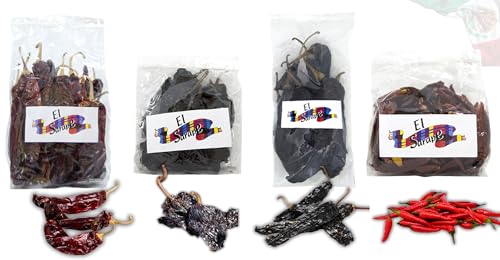 OsoRetail Pack 4x100g Chiles Secos de México | Pack 4 Chiles Gourmet (Ancho, Guajillo, Árbol, Pasilla) | 4 × 100 g | Ideal para Moles y Salsas Artesanales