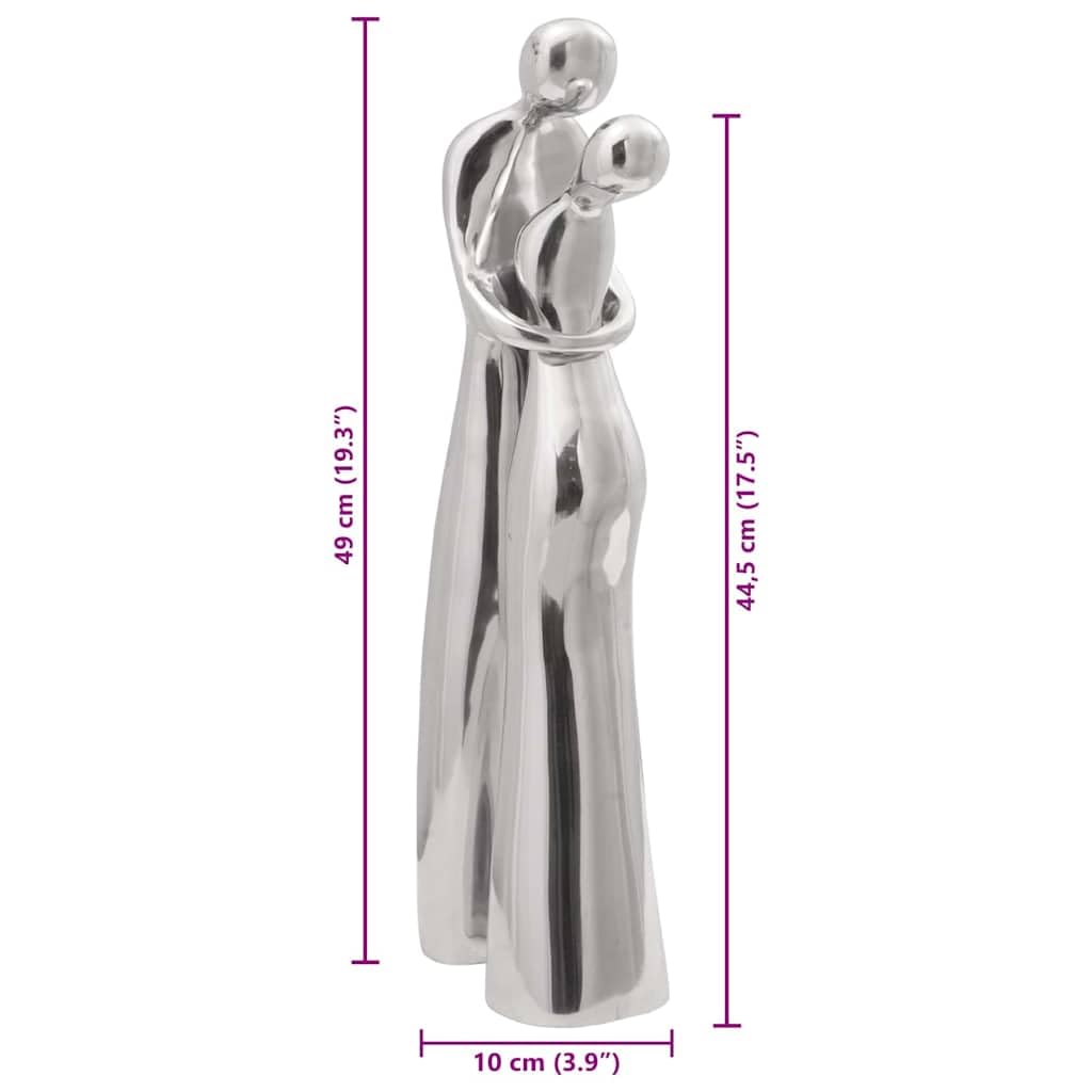 Silberne Figur Skulptur aus Aluminium, Hochglanz Statue 10 x 16 x 49 cm, dekoratives Objekt mit Intarsien für Wohnzimmer, Regal, Kaminsims, Fensterbank und Eingang
