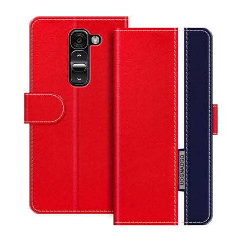 UOGNADGD Lederhülle Kompatibel mit LG G2 Mini Klappbares Portemonnaie-Hülle mit Magnetverschluss Ständer & Kartenfächern stoßfestem Schutz (Rot)