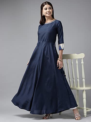 Image of INDO ERA Women's Patchwork Polyester Calf Length A-Line Kurta(RRRRR2023)
