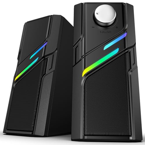 LENRUE Computer Speakers for Desktop PC with Easy Knob, Clear Powerful Sound, Touch Lights, Plug and...