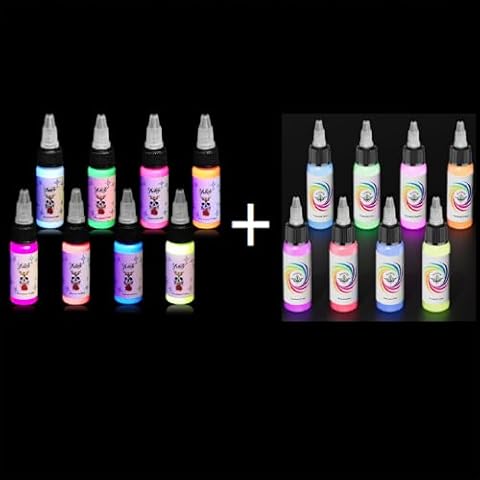 Tattoo Ink Set - Tattoo Inks Pigment Kit, 16PCS 1/2 oz 15ml/Bottle Professional Tattoo Fluorescent Ink & Tattoo Equipment for Halloween Supplies Cover