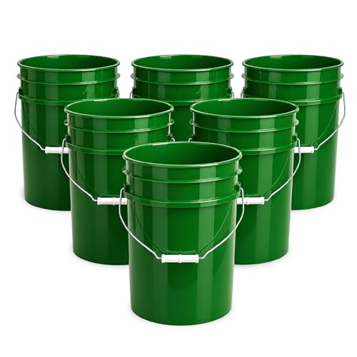 Image of ePackageSupply 5 Gallon Bucket - Food Grade Bucket BPA-Free, Green, 6 Packs | Metal Handle Grip, Heavy-Duty 90 Mil HDPE Plastic Pail, Food Safe Stackable Utility Container, Lid Not Included, Made in USA