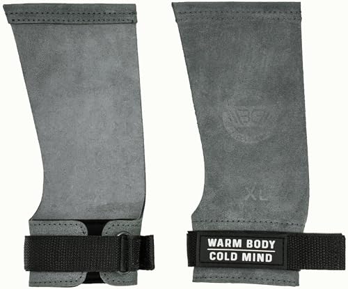 WARM BODY COLD MIND Leather Hand Grips - NO Holes for Weightlifting Powerlifting Gymnastics Cross Training Pull-Ups Weight Lifting Wrist and Palm Protection (Graphite L)