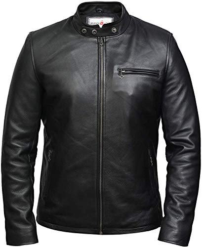 BRANDSLOCK Mens Leather Jacket | Vintage Style Slim Fit Cowhide Leather Jacket for Men (XL - (Fits Chest: 44
