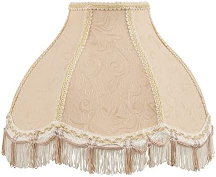 Aspen Creative 30332A, Handsewn Scallop Dome Traditional Spider Fringe Lamp Shade/Wheat Jacquard Textured Fabric, 5" Top x 13" Bottom x 9-1/2" Slant