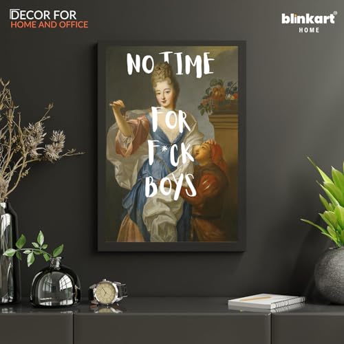 Image of BLINKART Framed Photo - No Time For Boys | Altered Art Theme | Motivational & Inspirational Wall Art Poster for Home, Bedroom, Living Room, Office, Hotel & Gifting - 12x8 Inch