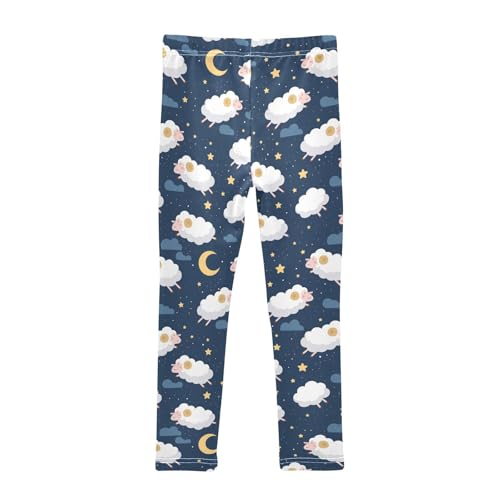Wusikd Sheep Night Sky Girls' Leggings Toddler Doodles Clouds Star Kids Yoga Pants Dance Active Tights 4T2