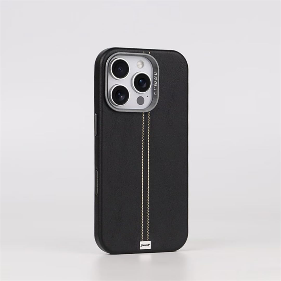 Étui rétro en Cuir PU pour iPhone 15, Chargement sans Fil magnétique, lentille en Alliage, Coque Antichoc (pour iPhone 15/Noir)