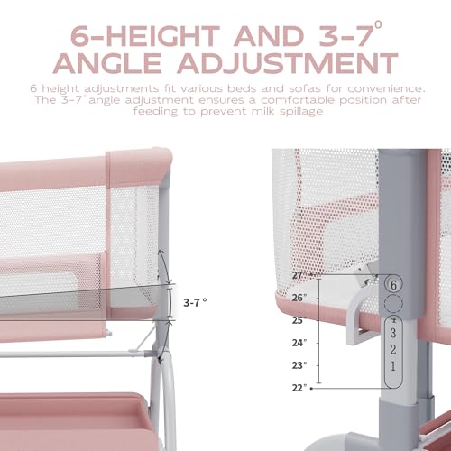 Image of BabyBond Baby Bassinet, 3 in 1 Bassinet Bedside Sleeper with Washable Soft Mattress and Sheet, 6 Height Adjustable Bedside Crib, 4-Sided Mesh Bedside Bassinet for Baby