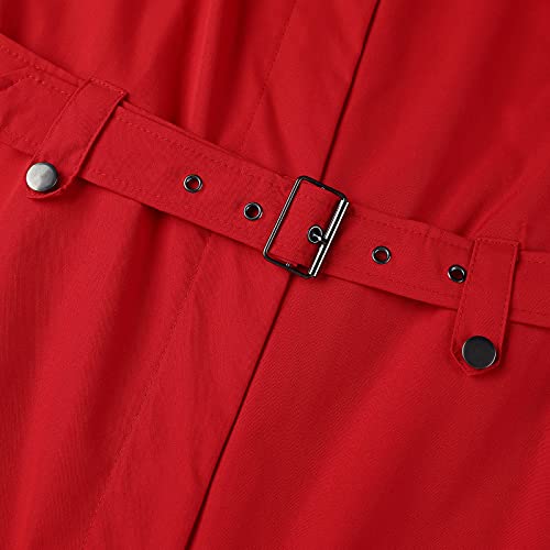 Women's Sleeveless Cargo Overalls Adjustable Straps Belted Jumpsuits Beam Foot Stretch Casual Fashion Bib Pants (Red, L) #TOP5