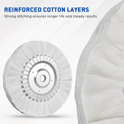 Image of 8 inch Fine White Airway Buffing Wheel with 5 /8 inch Arbor Flange-Free Hub, Flange-Free, Cotton Polishing Wheel for Aluminum Truck Wheels, Rims, Chrome, Stainless Steel - Final Mirror Finish
