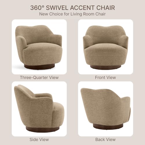 Image of KISLOT, Swivel Accent Chair, Arm Chair with Wooden Base, Sand, Set of 2 | Upholstered Barrel Chair with Curves Camel Back Design, Living Room Bedroom Reading