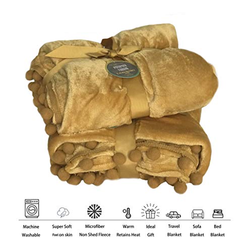 KLAZE Manta de forro polar supersuave, cálida y suave para sofá cama, no se desprende, manta de viaje, tamaño 150 cm x 200 cm., poliéster Poliéster. polar, amarillo mostaza, 150 cm x 200 cm