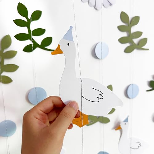 Image of Blue Silly Goose 3D Daisy Flower Leaf Polka Dot Hanging Streamer Garland Banner for Silly Goose Theme Birthday Wedding Shower Bridal Shower Spring Summer Themed Party Decorations Supplies