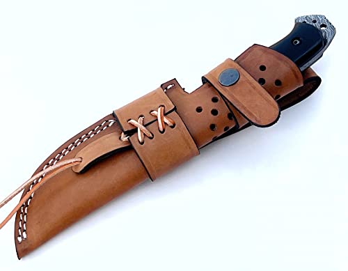 Ottoza Handmade Damascus Bushcraft Knife & Cow Horn Handle - Survival Knife - Camping Knife - Tactical Knife - Damascus Hunting Knife with Sheath - Outdoor Knife with Sheath & Vertical Knife No:327