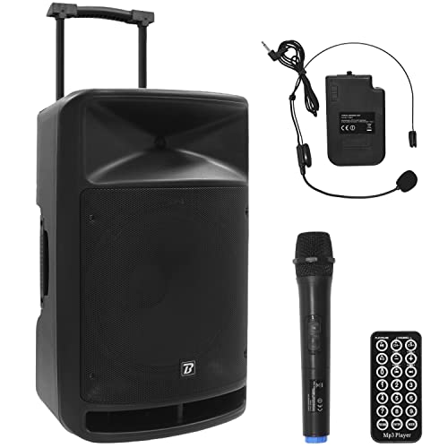 BoomTone DJ TravelSound15-VHF Enceinte Sono Portable Autonome avec 2 micros sans Fil. Karaoke Haut-Parleur 800W Tuner FM. Récepteur Bluetooth. Lecteur de...