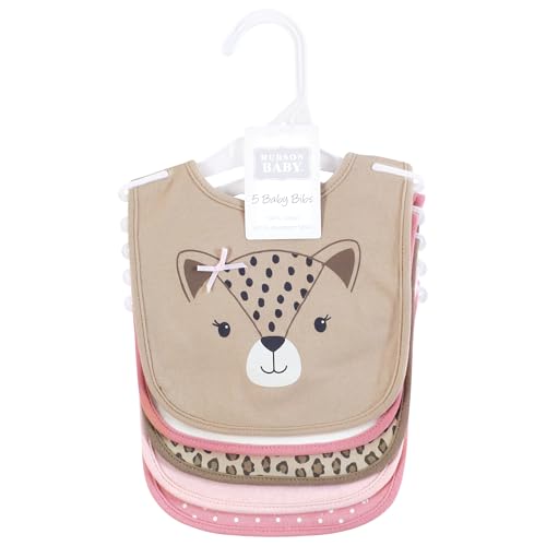 Image of Hudson Baby Infant Girl Cotton Bibs, Sassy Cheetah, One Size