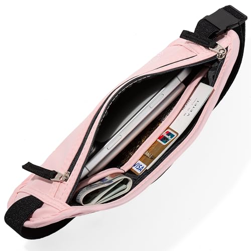 Image of Money Belt - Slim Passport Holder RFID Blocking Travel Wallet Undercover Fanny Packs for Men Women - Pink