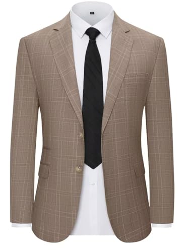 Men's Suit Jacket Blazer Casual Plaid Stripe Slim Fit Party Sport Coats Blazers Single Breasted Mens Tuxedos Jackets Light Coffee Medium4