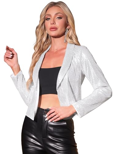 Image of Allegra K Sequin Blazer for Women's Open Front Party Sparkly Bolero Shrug