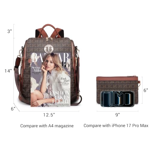 Image of JULIE FERRARO Women's Convertible Backpack Purse Vegan Leather Fashion Backpack Bag Large Capacity Travel Shoulder Bag with Wristlet 2PCS Set