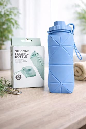 Image of TOPS SPOT 600ml Silicone Folding Water Bottle Leakproof BPA-Free Blue