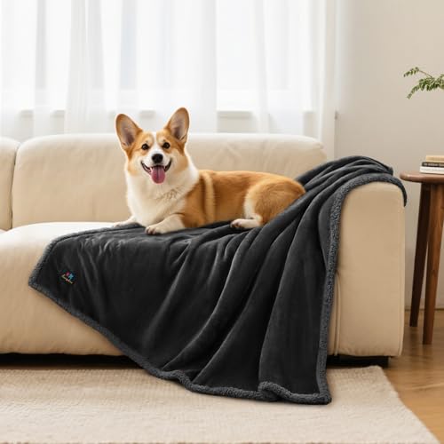 Image of Luciphia Waterproof Bed Blanket Washable,Soft Sherpa Fleece Puppy Reversible Throw Blankets for Small Medium Dog Cat,Furniture Cover Protector Couch Bed from Liquid Pee and Pet Fur, Black,57 inch x 40 inch