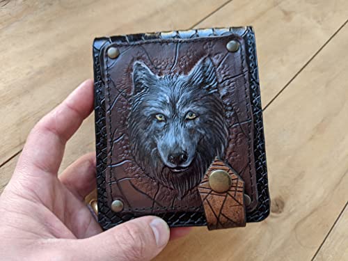 Wolf Claw, Gray Wolf, Footprint, Animal, Men's 3D Genuine Leather Wallet, Handmade wallet, Carved wallet, Tooled wallet, Airbrush Art, Bifold wallet, Custom wallet, Personalized wallet, A(23)2
