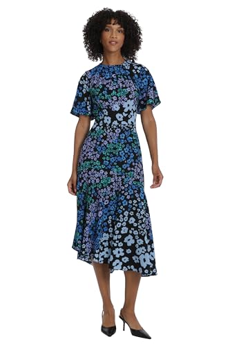 Image of Maggy London Women's Maggy London Women's Dresses Short Flutter Sleeve Fit and Flare Dress with Asymmetric Hem Tier