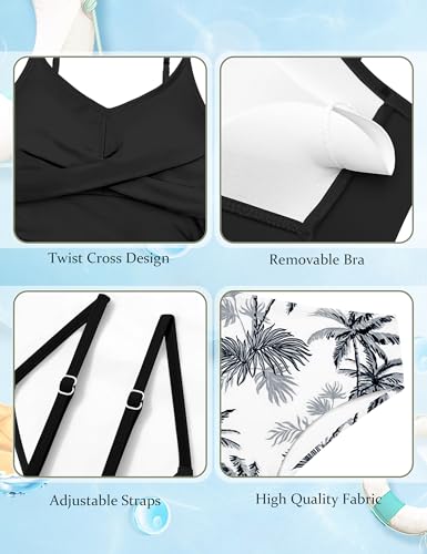 Image of Girls Swimsuit 2 Piece Bathing Suit Criss Cross Ruched Girl Tankini Sets Printed Girls' Swimwear for 9-18 Years