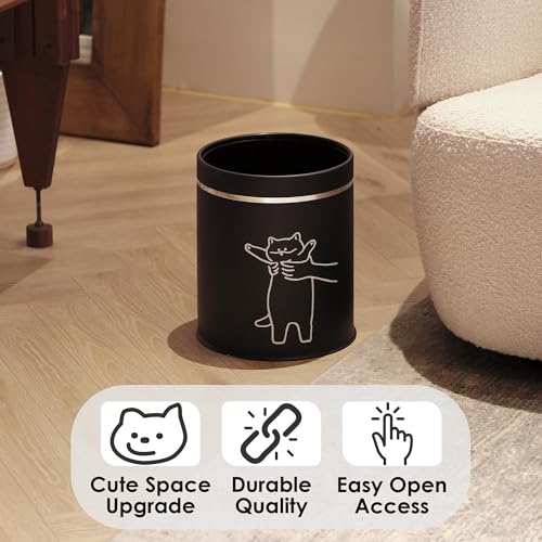 Image of Juju Cat Trash Can Black - Cat Decor Garbage Can - Small Waste Basket for Bedroom - Garbage Bin Trashcan - Wastebasket Dustbin Trash Cans - 3.3 Gallon / 12.5 Liter (Hey)